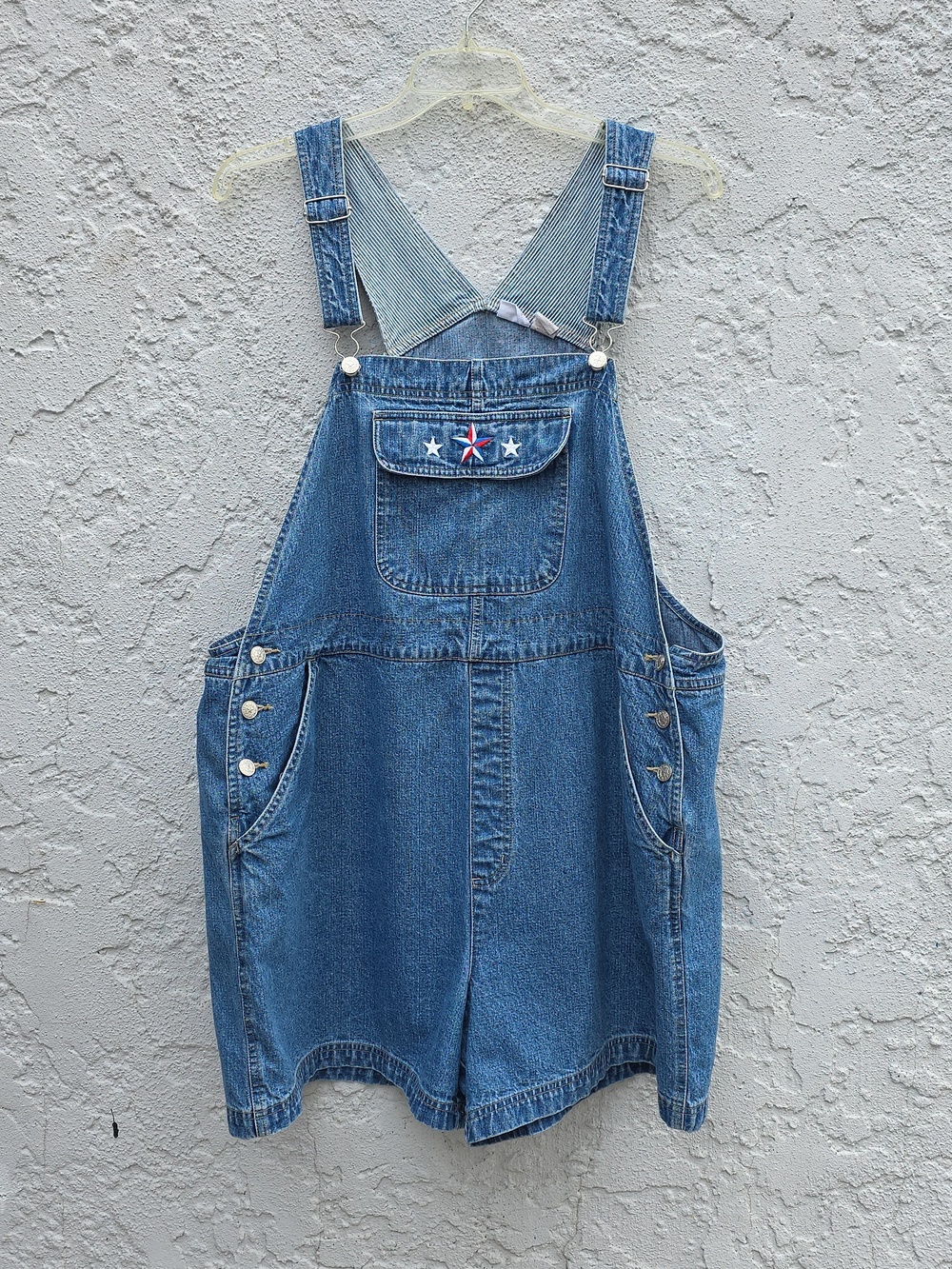 Vintage Y2K Cherokee Patriotic 4th Of July Star Flag Denim Overall Shortalls